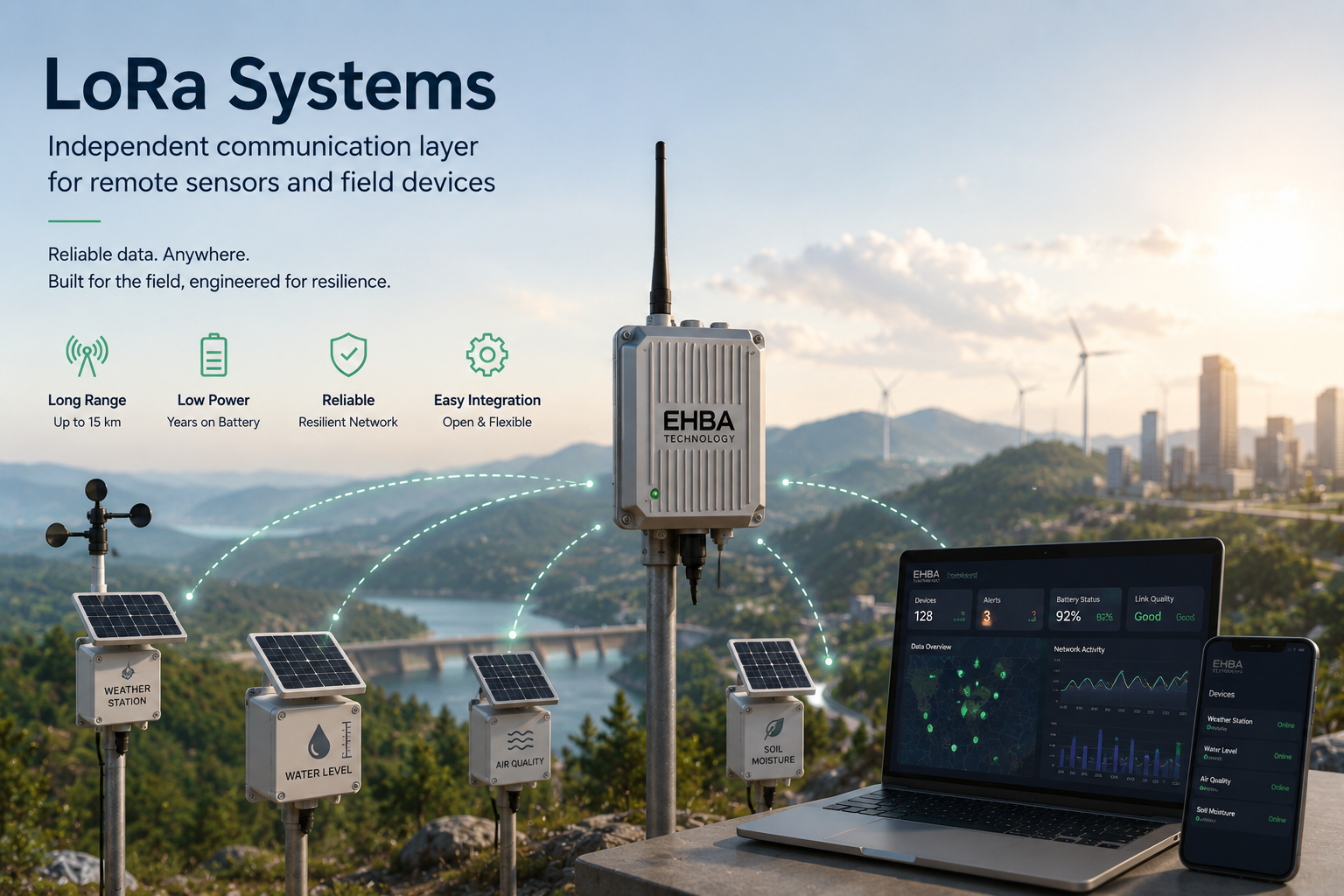 Independent LoRa field communication network connecting remote sensors and a gateway